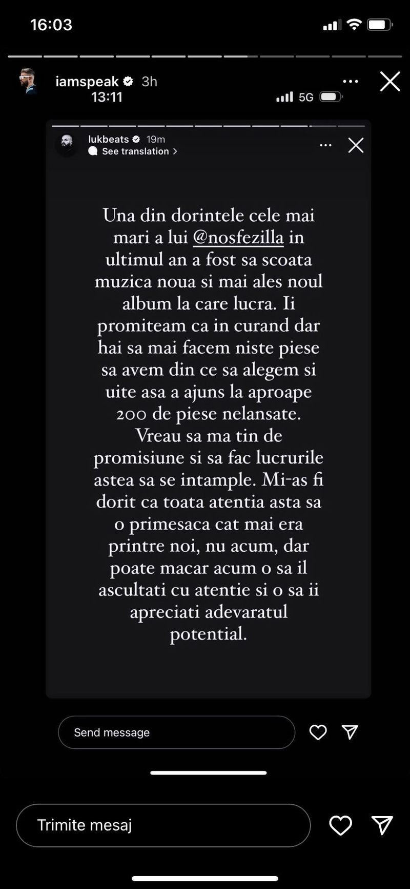 Ce se va întâmpla cu melodiile pe care le-a compus Nosfe înainte de a muri. Anunțul lui Luke de la Șatra Benz: „Și-a dat viața la propriu pentru muzică”