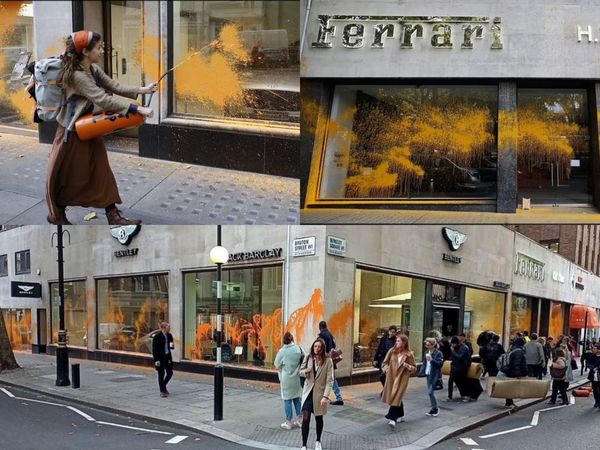 Activiștii de mediu &bdquo;Just Stop Oil&rdquo; au stropit cu vopsea portocalie sediile Ferrari, Bugatti și Bentley