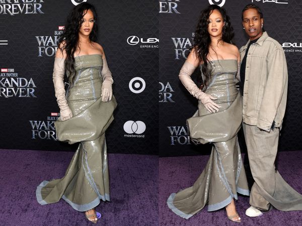 Rihanna și A$AP Rocky, prima apariție pe covorul roșu de c&acirc;nd au devenit părinți. S-au &icirc;mbrăcat identic la premiera filmului Black Panther: Wakanda Forever