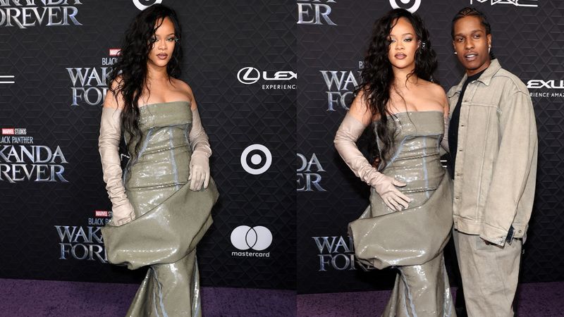 Rihanna și A$AP Rocky, prima apariție pe covorul roșu de c&acirc;nd au devenit părinți. S-au &icirc;mbrăcat identic la premiera filmului Black Panther: Wakanda Forever