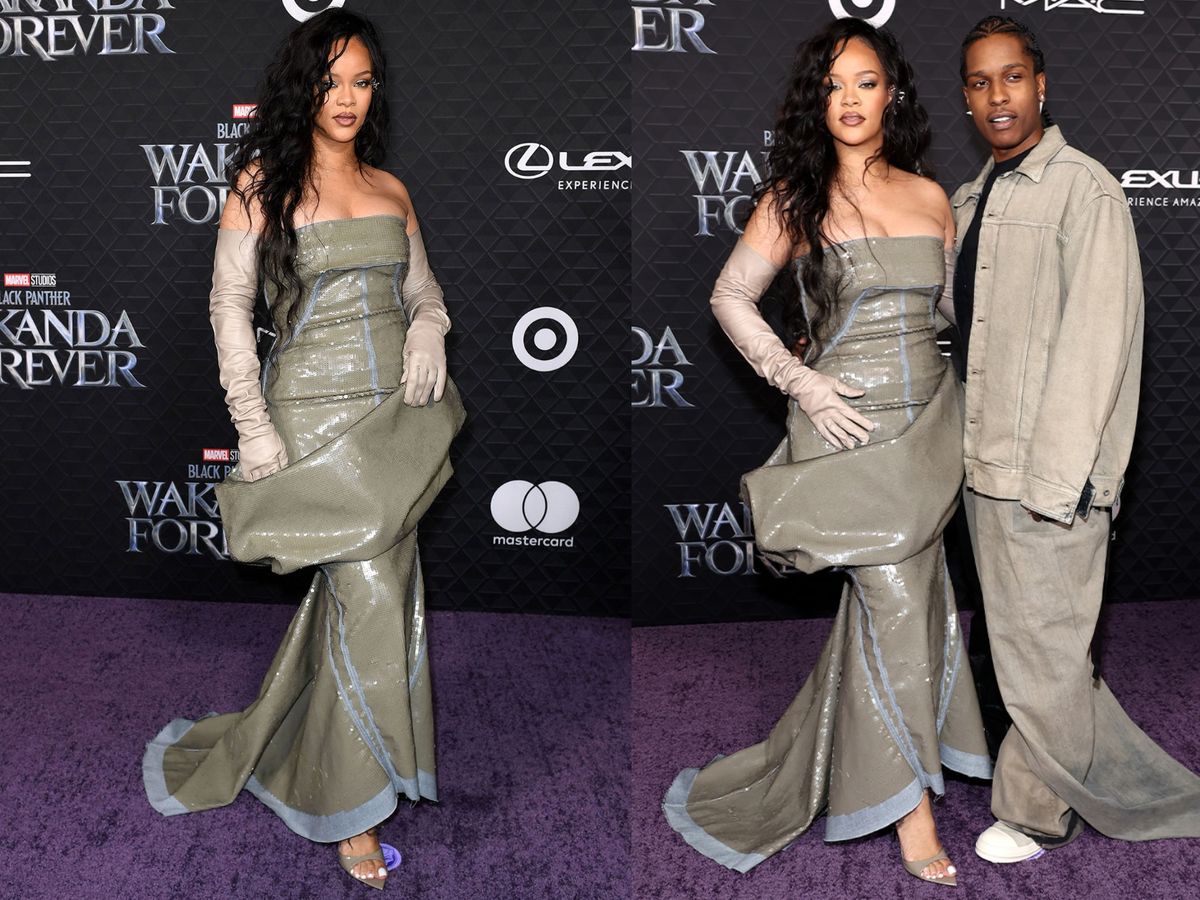 Rihanna și A$AP Rocky, prima apariție pe covorul roșu de când au devenit părinți. S-au îmbrăcat identic la premiera filmului Black Panther: Wakanda Forever