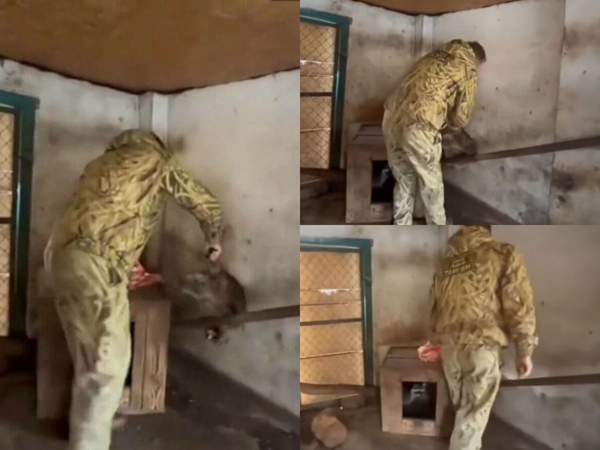 Soldat rus filmat când fură un raton