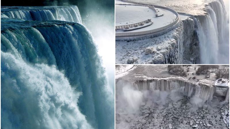 Cascada Niagara a &icirc;nghețat din cauza temperaturlor scăzute. Imaginile care vor intra &icirc;n istorie