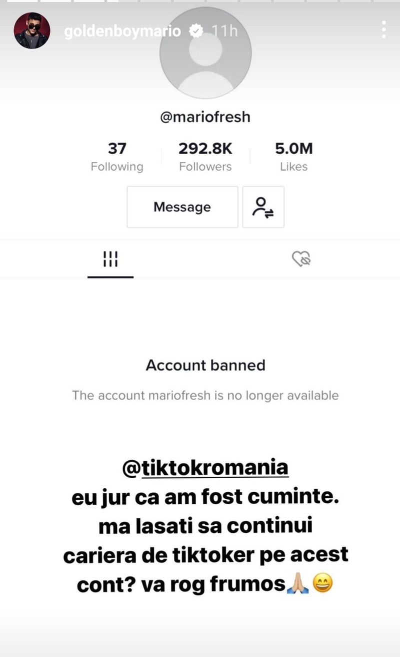 TikTok i-a închis contul lui Mario Fresh