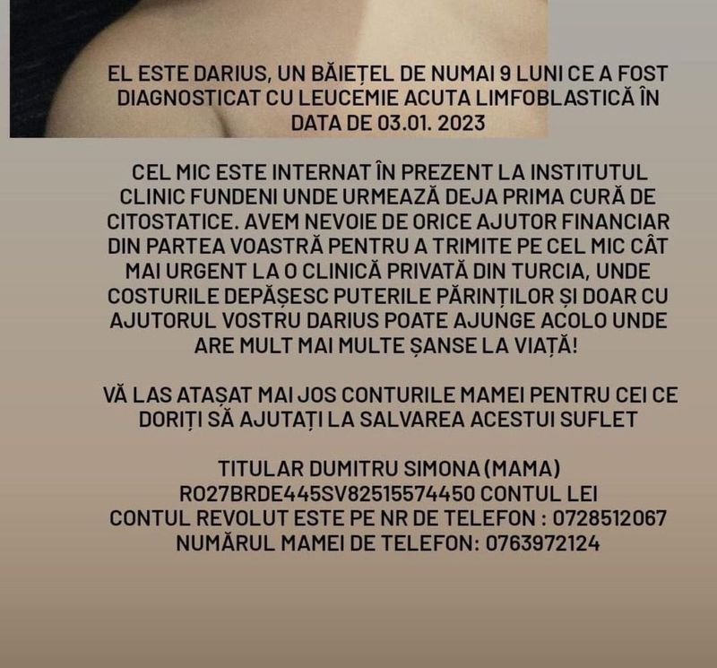 Micutul Darius este bolnav de leucemie