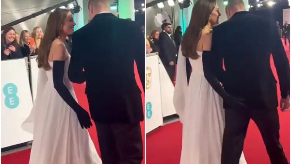 Ce i-ar fi soptit Ducesa Kate la ureche Printului William pe covorul rosu de la Premiile Bafta 2023 inainte sa ii dea o palma peste fund