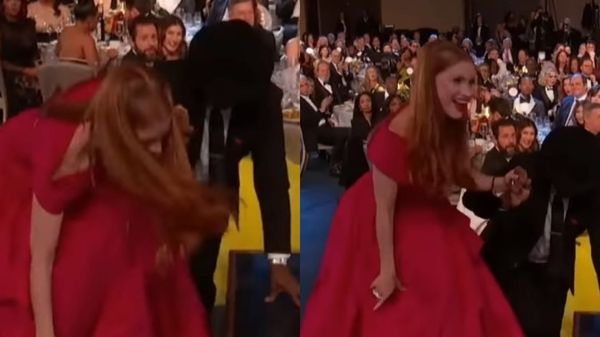 Moment st&acirc;njenitor pentru actrița Jessica Chastain la SAG Awards 2023. S-a &icirc;mpiedicat pe scări fiind pe punctul de a cădea