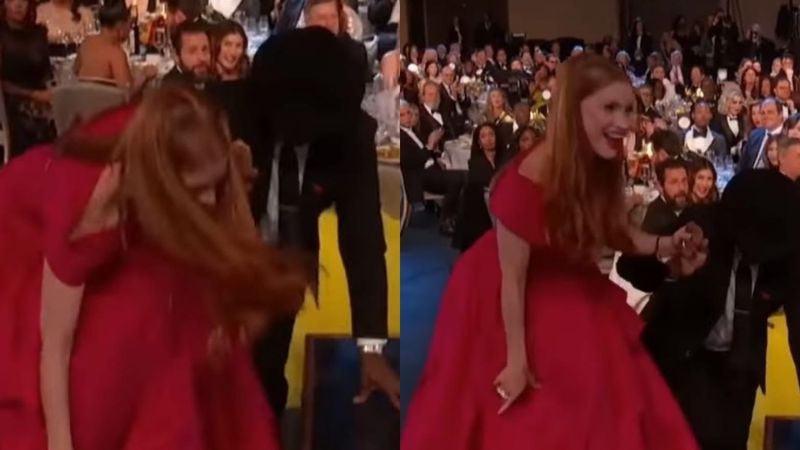 Moment st&acirc;njenitor pentru actrița Jessica Chastain la SAG Awards 2023. S-a &icirc;mpiedicat pe scări fiind pe punctul de a cădea