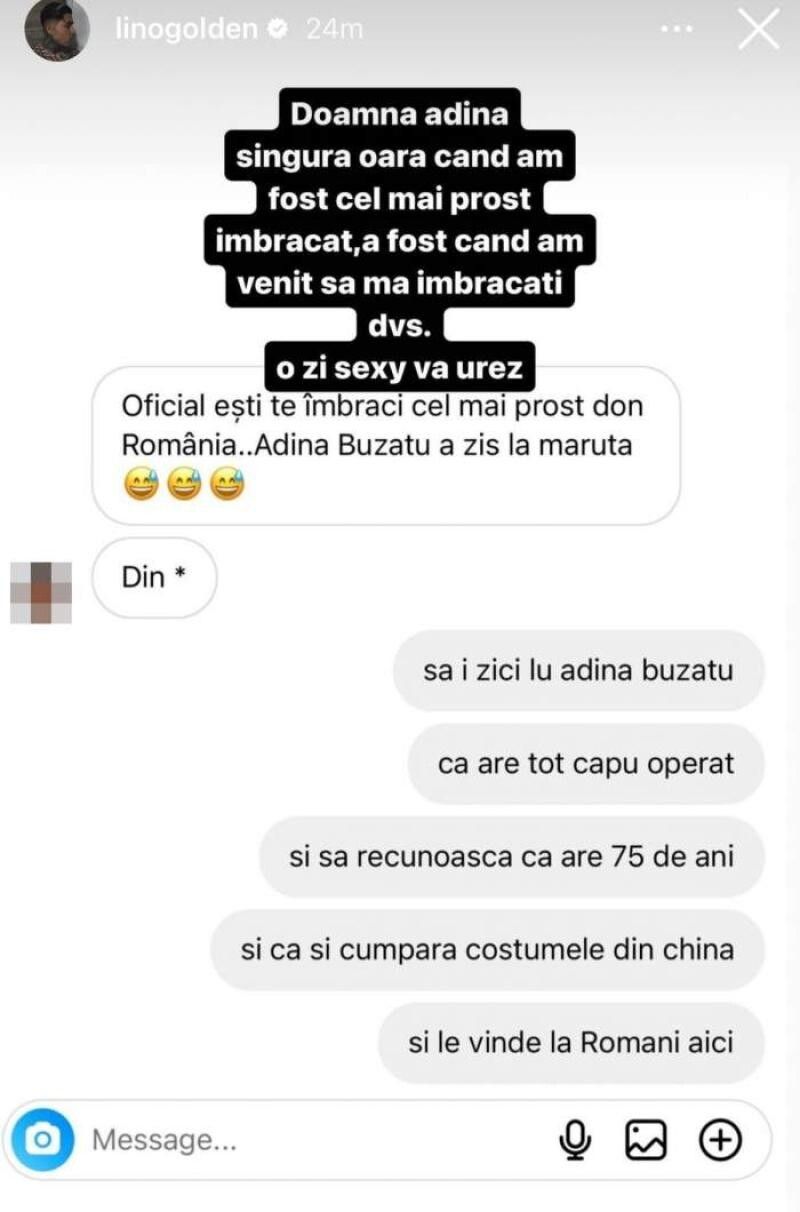 Lino Golden a răbufnit după ce Adina Buzatu i-a comentat ținutele