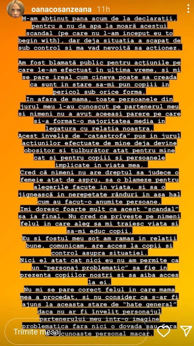 Mesajul postat de Oana Matache