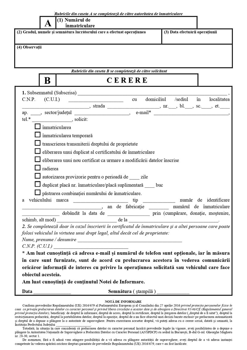 Cerere de înmatriculare auto: Cum trebuie completată?