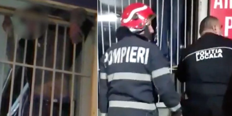 Un hoț a rămas prins într-un grilaj