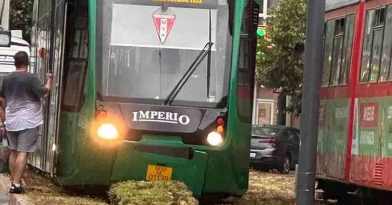 Fotografii cu tramvaie Imperio care s-au împotmolit în iarbă