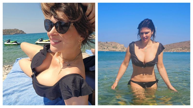 Monica Bîrlădeanu în costum de baie