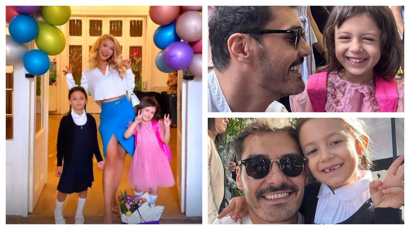 Andreea Bălan și George Burcea în prima zi de școală