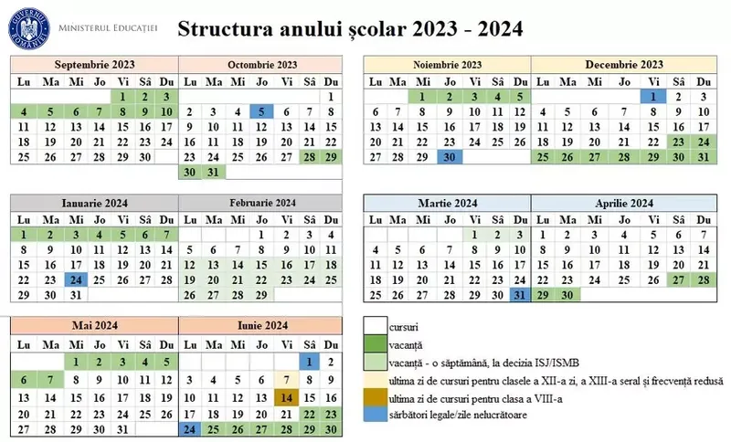 Calendarul anului şcolar 2023-2024