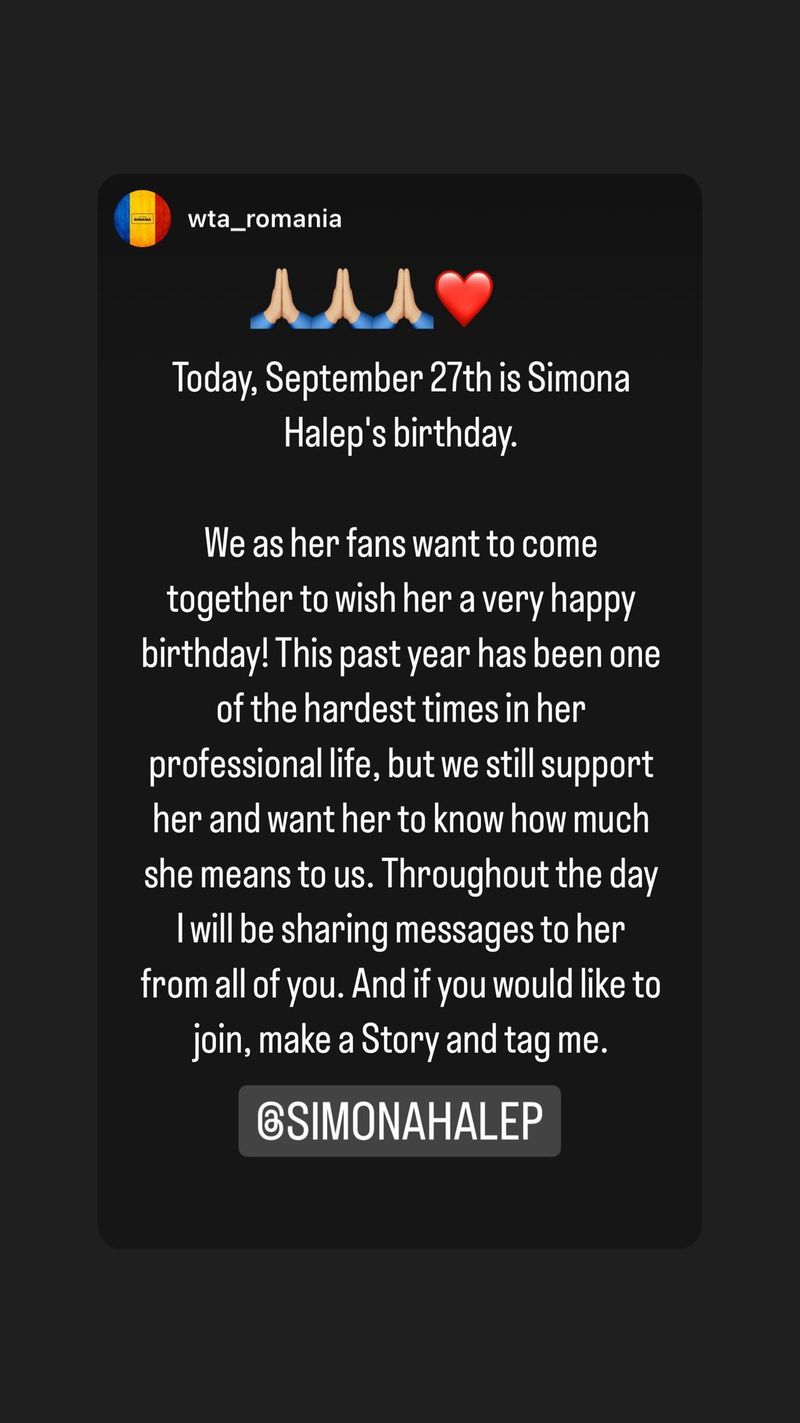 Mesajul postat de Simona Halep chiar de ziua ei