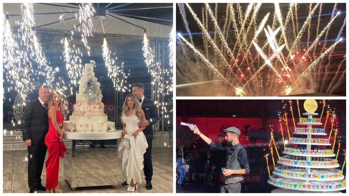Imagini spectaculoase cu focul de artificii și tortul de 8 etaje de la nunta lui Bursucu cu Andreea