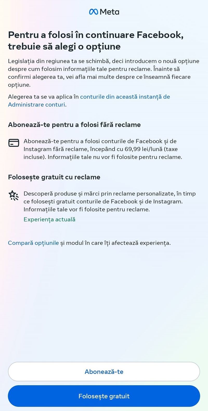 Facebook și Instagram fără reclame, dar cu bani.
