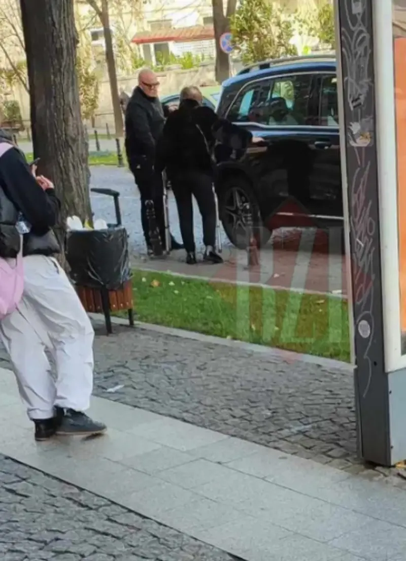 Laura Lavric surprinsă deplasându-se cu un cadru metalic. 