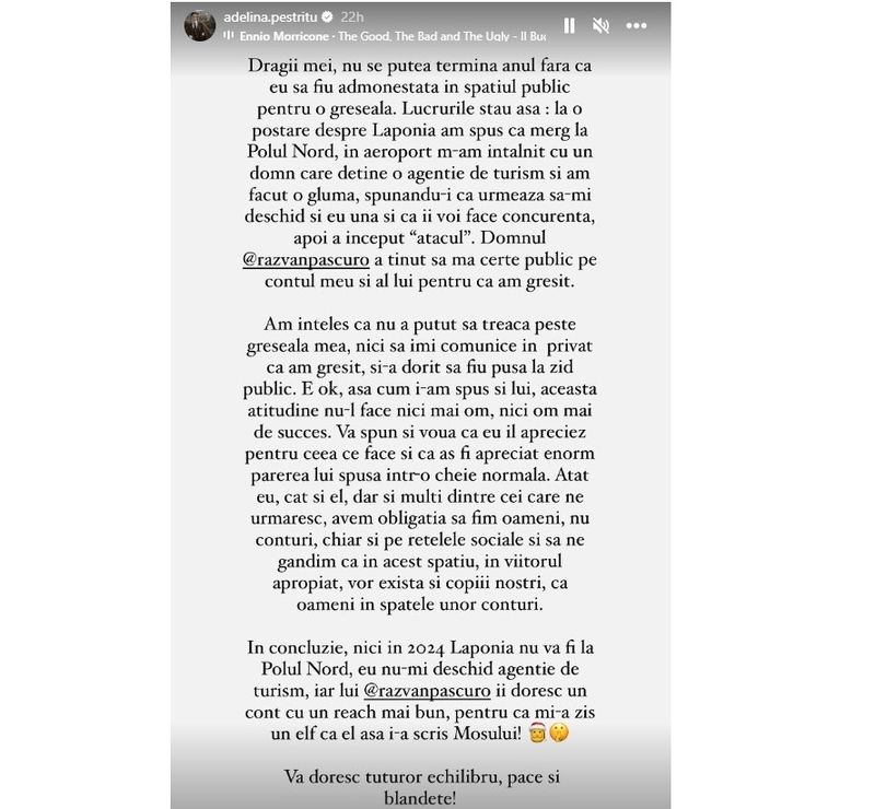 Mesajul postat de Adelina Pestrițu