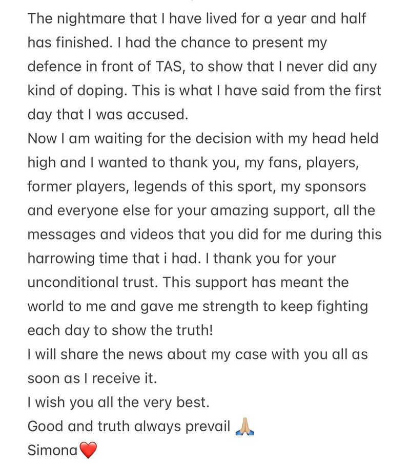 Mesajul postat de Simona Halep