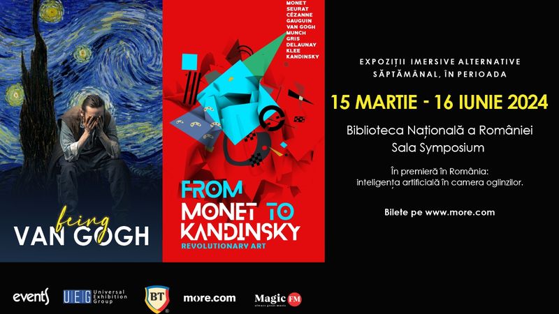 "Being Van Gogh" si "From Monet to Kandinsky. A Revolutionary Art",  două expoziții imersive fascinate, se deschid vineri 15 martie 2024, la Biblioteca Națională a Rom&acirc;niei