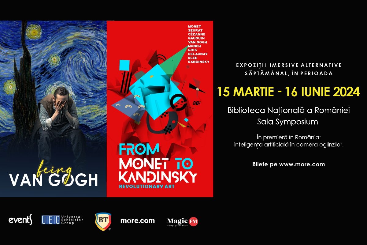 "Being Van Gogh" si "From Monet to Kandinsky. A Revolutionary Art",  două expoziții imersive fascinate, se deschid vineri 15 martie 2024, la Biblioteca Națională a României