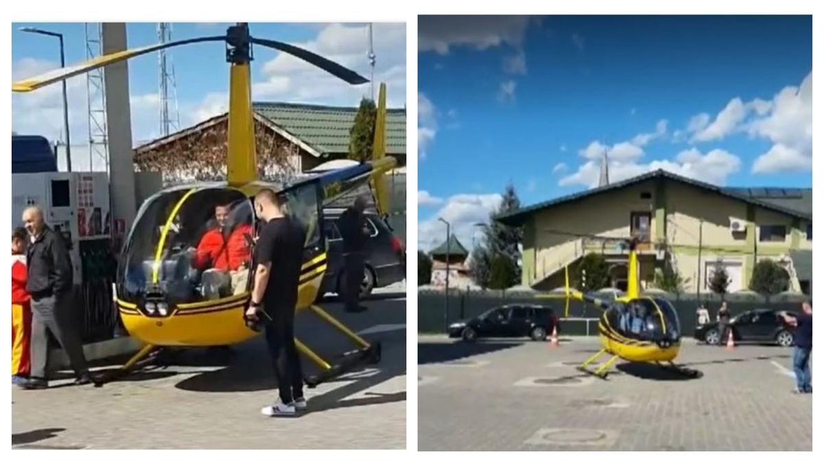 Un elicopter a aterizat la o benzinărie