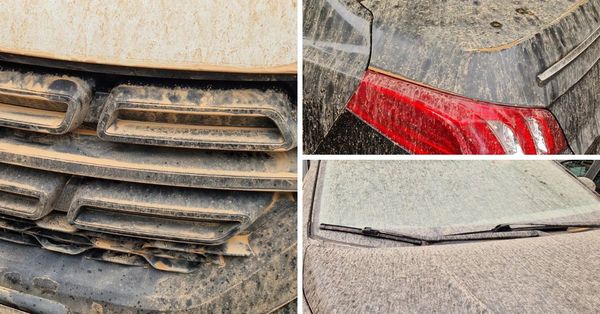 "E Crăciunul pentru spălătoriile auto!" Un internaut nu și-a mai recunoscut mașina &icirc;n parcare din cauza prafului saharian