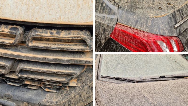 "E Crăciunul pentru spălătoriile auto!" Un internaut nu și-a mai recunoscut mașina &icirc;n parcare din cauza prafului saharian