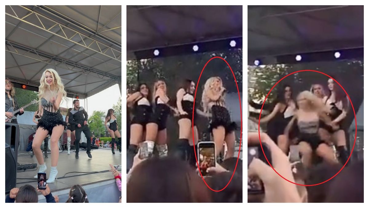 Momentul în care Andreea Bălan cade de pe scenă