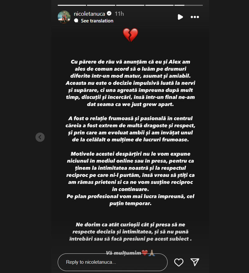 Nicoleta Nucă și Alex Ursache s-au despărțit