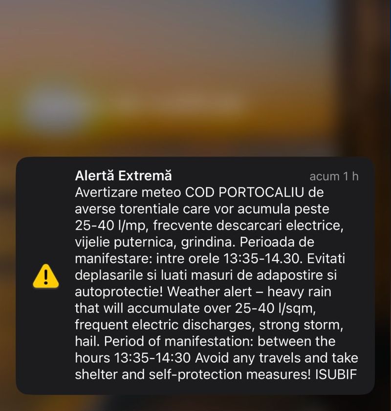 A fost emis Ro-Alert de vreme rea