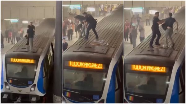 VIDEO. Ce se &icirc;nt&acirc;mplă cu bărbatul care s-a urcat pe o garnitură de metrou?  Avea asupra lui două stingătoare cu pulbere