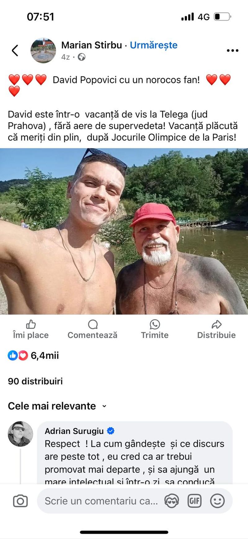 David Popovici vacanta poza fan