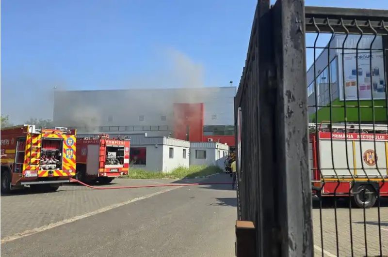 Un incendiu puternic a cuprins o hală industrială