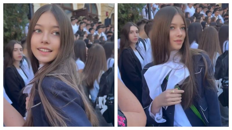 Mikaela Albu, lecție de stil în prima zi de Liceu, sub privirile mândre ale Iuliei Albu 