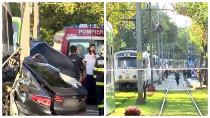 Un autoturism a fost lovit de un tramvai pe şoseaua Progresului