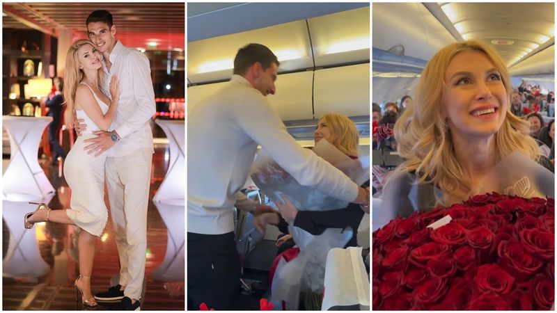 Victor Cornea a reușit să emoționeze un avion &icirc;ntreg cu cererea &icirc;n căsătorie! Iubitul Andreei Bălan, aplaudat la scenă deschisă