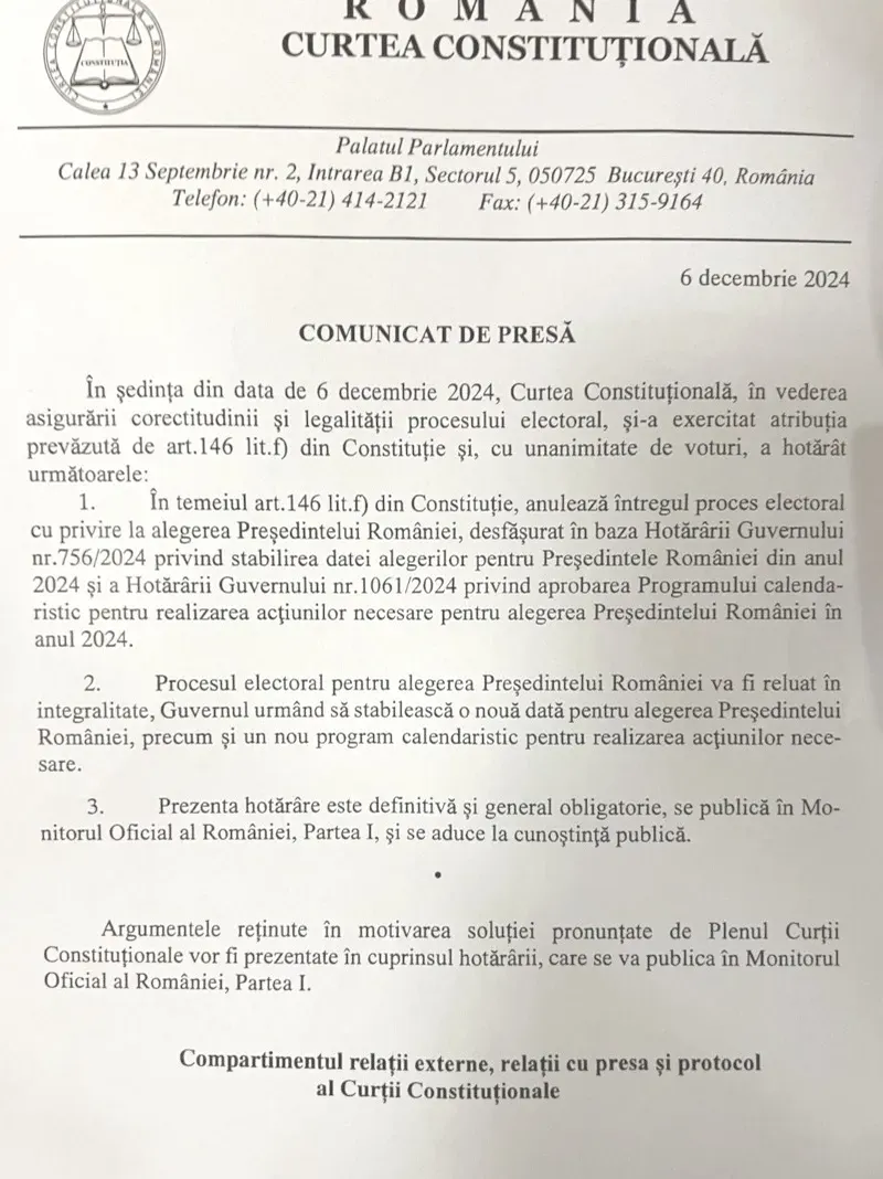 Primul tur al alegerilor prezidențiale din România a fost anulat