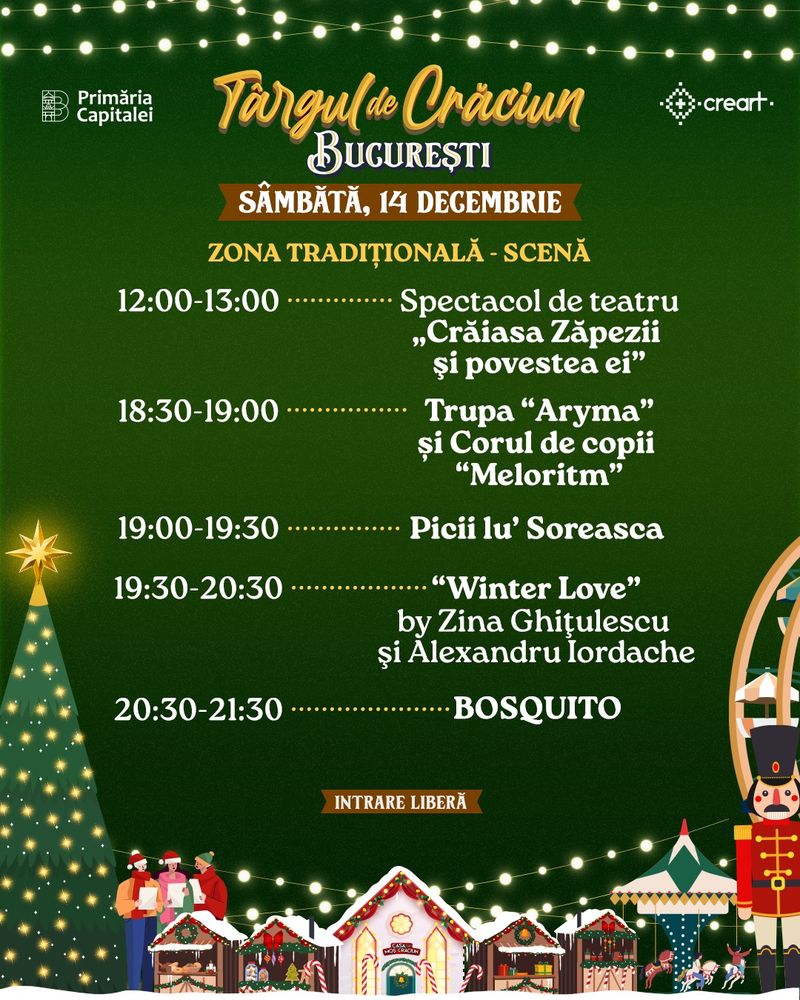 Lista artiștilor care vor cânta la târgurile de Crăciun din București în următoarele zile