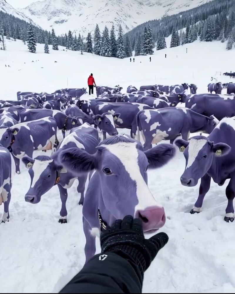 Imaginile surprinse cu văcuțele Milka în Alpi
