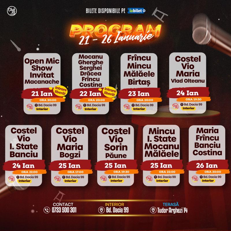 Lista evenimentelor care vor avea loc în perioada 24-26 ianuarie 2025 