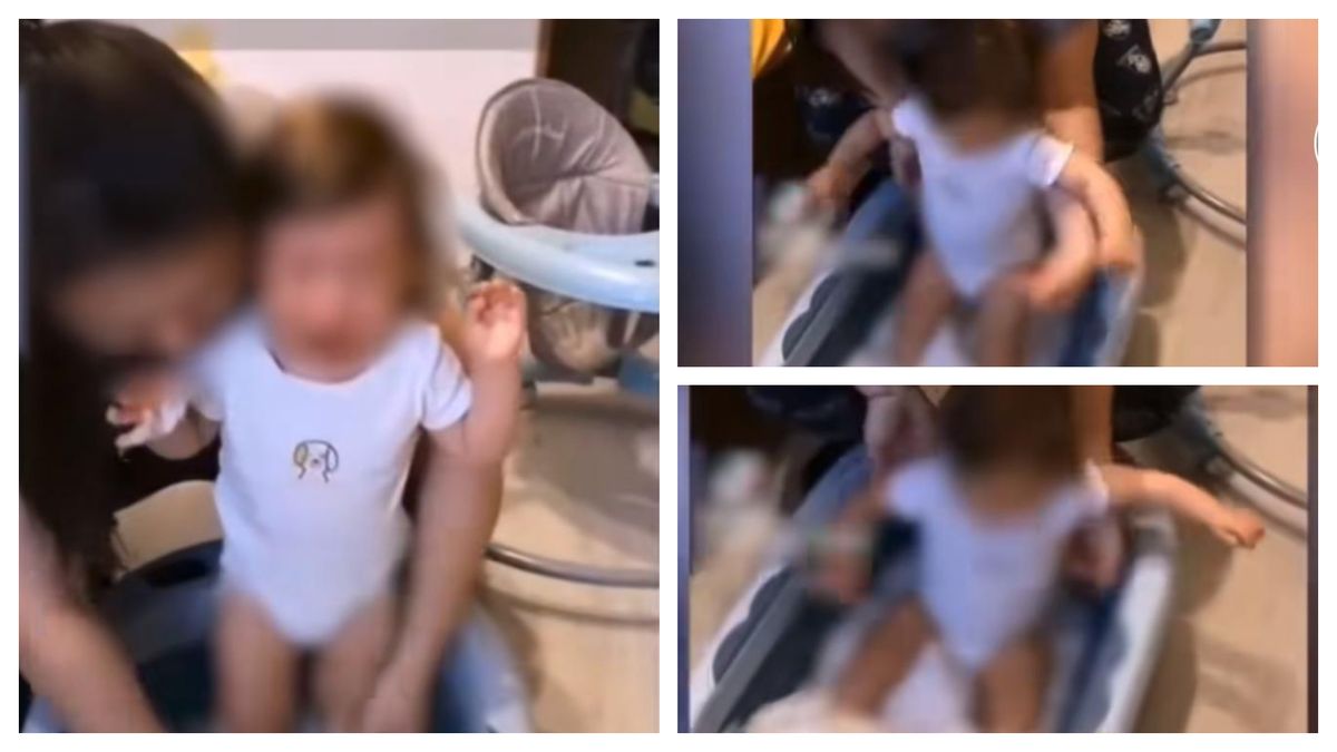 O mamă își scufundă copilul într-o cădiță cu zăpadă