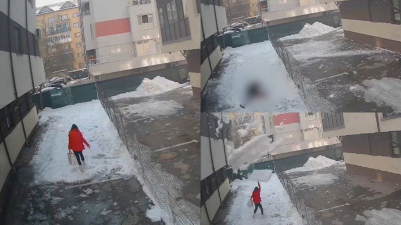 Imagini greu de privit: "E cumplit! E groaznic! Puteam să fiu și eu &icirc;n locul dumneaei". O femeie de 35 de ani din Chiajna a fost lovită mortal de o bucată de gheață desprinsă de pe acoperișul unei clădiri