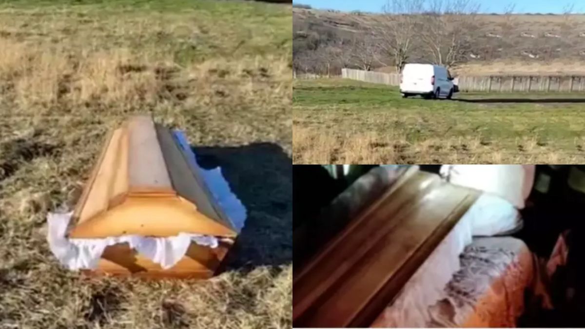 Sicriu cu mort abandonat în câmp 