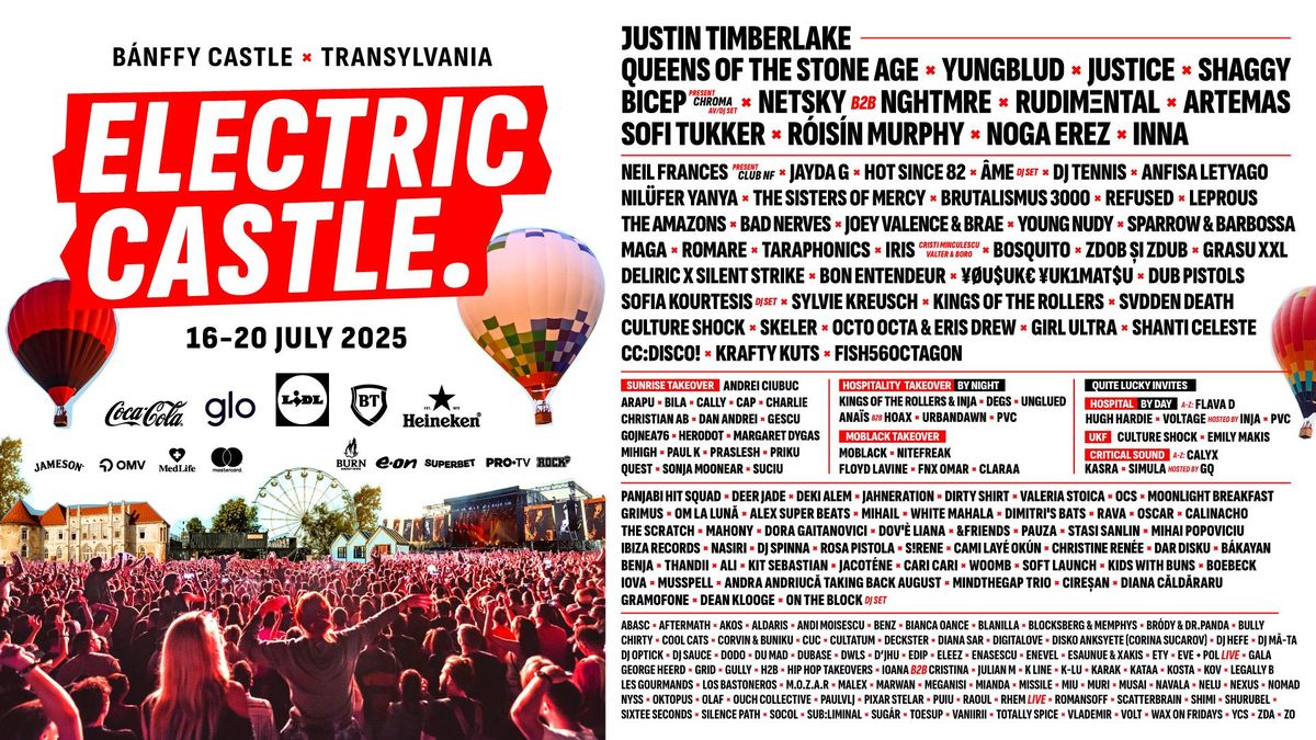 Electric Castle dezvăluie lineup - ul final pentru ediția din 2025 ! Festivalul a pregătit 120 de ore de muzică live cu show - uri prezentate de superstaruri precum Justin Timberlake, Queens of the Stone Age, Yungblud sau Justice și Bicep