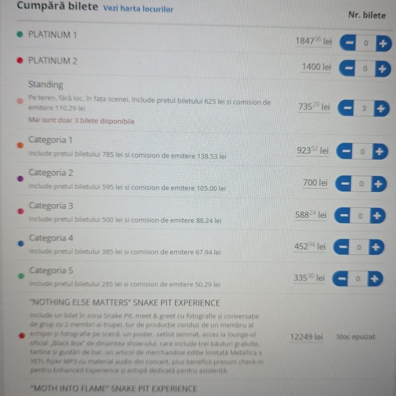 Cat costa biletele la Metallica