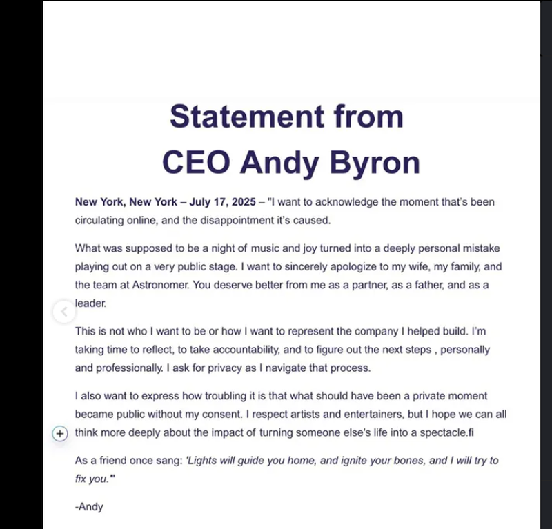 Andy Byron a fost surprins cu amanta la concertul Coldplay 